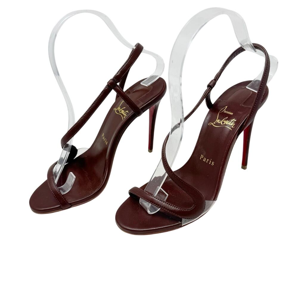 Christian Louboutin Rosalie 100 Brown Leather Slingback Stiletto Sandals EU 37 - Picture 3 of 9